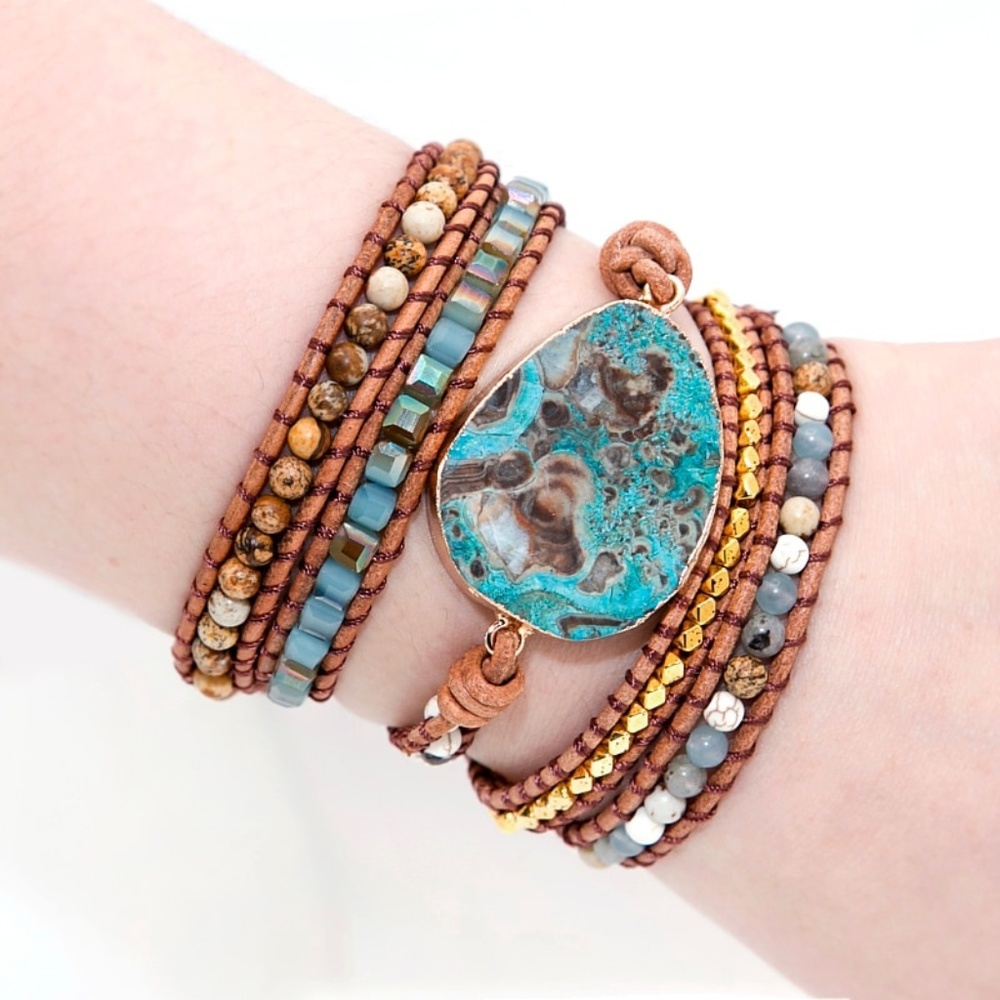 🎉 HP 🎉 Boho Genuine Jasper Leather Wrap Bracelet - Picture 3 of 3